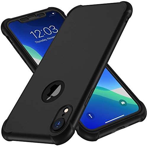 ORETECH Designed for iPhone XR Case, with[2 x Tempered Glass Screen Protector] 360 Full Body Shockproof Anti Scratch Protection Cover Hard PC Soft Rubber Silicone Case for iPhone XR 6.1 2018 Black