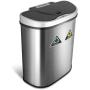 NINESTARS Automatic Touchless Infrared Motion Sensor Trash Can/Recycler with D Shape Silver/Black Lid & Stainless Base, 18 Gal, Stainless Steel