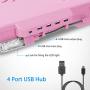 TeqHome Laptop Desk for Bed, Adjustable Laptop Bed Table with Fan, Portable Lap Desk with Foldable Legs, Laptop Stand for Couch Sofa Bed Tray with LED Light, 4 USB Ports, Storage, Mouse Pad (Pink)