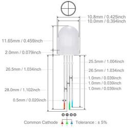 Chanzon 50 pcs 10mm RGB Multicolor Diffused LED Diode Lights Common Cathode(Frosted Round 3 Color) 4 pin Bright Lighting Bulb Lamps Electronics Components Indicator Light Emitting Diodes