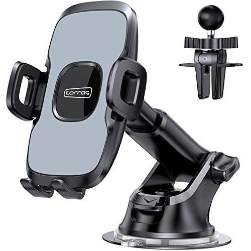 TORRAS Universal Car Phone Mount Holder [Military Grade], Cell Phone Holder for Car Windshield Dash Vent, Compatible with iPhone 11 Pro Max/XR/XS/X/8, Samsung Galaxy S20+Ultra/Note10 Plus S9 and All