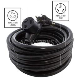 AC WORKS 30Amp 3-Prong NEMA 10-30 Dryer Extension Cord with Heavy Duty Thick Anti-Weather Cord (25FT)