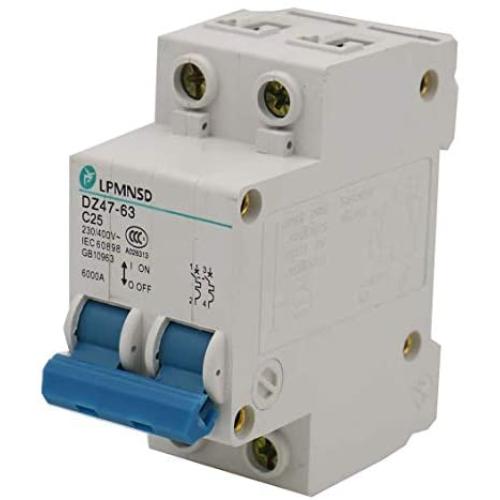 Baomain Circuit Breaker DZ47-63 C25 25A 230/400VAC 6000A Breaking Capacity 2P