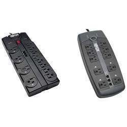 Tripp Lite 12 Outlet Surge Protector Power Strip, 8ft Cord, Right-Angle Plug, Tel/Modem Protection, RJ11, Black & 10 Outlet Surge Protector Power Strip, 8ft Cord, Tel/DSL Protection, RJ11,(TLP1008TEL)