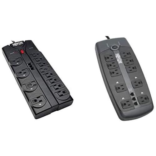 Tripp Lite 12 Outlet Surge Protector Power Strip, 8ft Cord, Right-Angle Plug, Tel/Modem Protection, RJ11, Black & 10 Outlet Surge Protector Power Strip, 8ft Cord, Tel/DSL Protection, RJ11,(TLP1008TEL) Tripp Lite 12 Outlet Surge Protector Power Strip, 8ft Cord, Right-Angle Plug, Tel/Modem Protection, RJ11, Black & 10 Outlet Surge Protector Power Strip, 8ft Cord, Tel/DSL Protection, RJ11,(TLP1008TEL)