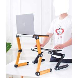 Ergonomic Portable Laptop Stand Table Desk Foldable Lap Tray for Bed Sofa Fully Adjustable Height and Angle Laptop Riser with USB Fans for Work from Home or Travel(Yellow)