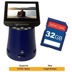 Wolverine Titan 8-in-1 20MP High Resolution Film to Digital Converter with 4.3'' Screen and HDMI Output, Worldwide Voltage 110V/240V AC Adapter & 32GB SD Card (Bundle) (Blue)