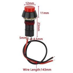 Round Red Cap On Off Switch 12V 250V 3A, 10PCs Mini Self Locking SPST Tactile On Off Push Button Switch with Lead DIY Electronics Accessories