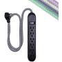 Cordinate 6-Outlet Surge Protector, Power Strip, Flat Plug, Braided Cord, Decorative, 3 ft Power Cord, Wall Mount, Tangle-Free, Warranty, Black, 41637