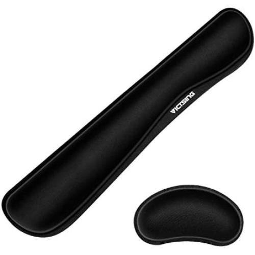 VictSing Keyboard Wrist Rest, Wrist Support Pads for Keyboard and Mouse, Memory Foam Ergonomic Cushion for Carpal Tunnel, Mouse Rest Pad Pain Relief Easy Typing for Computer, Laptop, Office, Black