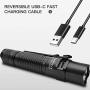 ThruNite TT20 2526 Lumens USB C Rechargeable Dual-Switch Handheld Tactical Flashlights with 258 Meters Beam Distance, Powered by 5000mAh 21700 Battery - Black CW