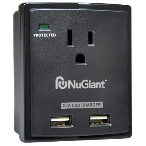 Inland NSS13 Wall Tap Style 1 Outlet Surge Protected 2-USB Charger Ports with 2.1A for iPad