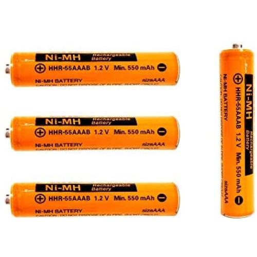 4 Pack 550mAh 1.2V AAA Rechargeble Battery,HHR-55AAABU NI-MH Replacement Battery for Pasonic Cordless Phones