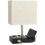 Bedside Lamp with USB Port and Outlet,Simba&Coco Table Lamp with 2 Phone Stands, Beige Fabric Shade,Fully Dimmable Nightstand Lamp for Living Room ,Bedrooms