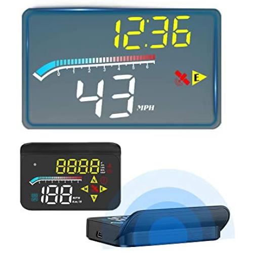 ACECAR Head-up Display,Upgrade Car HUD 3.5’’ Dual Mode OBD2/GPS Windshield Projector with Speed,Digital Clock,Overspeed Warning,Mileage Measurement,Water Temperature,Direction,for All Vehicles