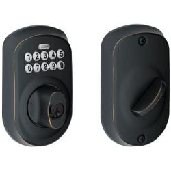 Schlage BE365PLY716 BE365 Plymouth Keypad Deadbolt, Aged Bronze
