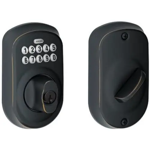 Schlage BE365PLY716 BE365 Plymouth Keypad Deadbolt, Aged Bronze