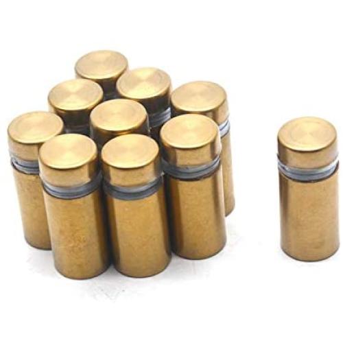 Antrader 12-Pack 4/9'' x 1'' Stainless Steel Glass Standoff Mounts, Wall Standoffs Advertising Nails Hardware, Polished Gold