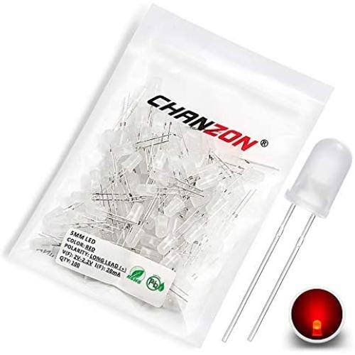 Chanzon 100 pcs 5mm Red Diffused LED Diode Lights (Frosted Lens Round DC 3V 20mA) Lighting Bulb Lamps Electronics Components Indicator Light Emitting Diodes
