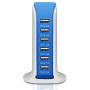 USB Tower Power Adapter 6-Port Smart IC Tech Charging Station with Quick Charge 2.1 for Phone, Tablets, and More (Blue)