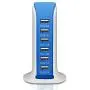 USB Tower Power Adapter 6-Port Smart IC Tech Charging Station with Quick Charge 2.1 for Phone, Tablets, and More (Blue)