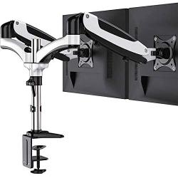 Huanuo Dual Monitor Stand - Height Adjustable Monitor Mount Fit Two 13 to 27 Inch Flat, Curved Computer Screen, Double Gas Spring Arm Desk VESA Bracket with Clamp, Grommet Mounting Base