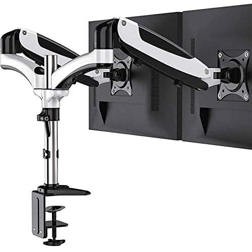 Huanuo Dual Monitor Stand - Height Adjustable Monitor Mount Fit Two 13 to 27 Inch Flat, Curved Computer Screen, Double Gas Spring Arm Desk VESA Bracket with Clamp, Grommet Mounting Base