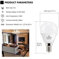 6 watt (60w Equivalent) Hansang LED Bulbs,E12 Small Base Candelabra Round Light Bulb,600 Lumen,Warm White 2700K,A15 LED Bulb Globe Shape,Non dimmable,G45 Ceiling Fan Light Bulbs (6 Pack)