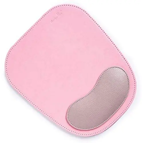 Office Square Leather Gaming Mouse Pad Wrist Support and Non-Slip Design, Business Style PU High Grade Gaming Mouse Mat for Students, Workers and Computer&Laptop Users.(Pink, 19Wx24L)