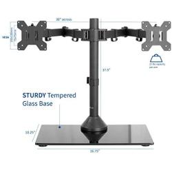 VIVO Freestanding Black Dual Monitor Stand with Sleek Glass Base and Adjustable Arms, Mounts 2 Screens up to 27 inch and 22 lbs Each, STAND-V002FG