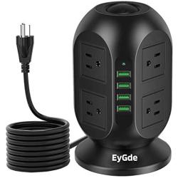 EyGde Power Strip Tower Surge Protector, Multi Plug Outlet with 10Ft Long Extension Cord, 8 AC Outlets 3.1A 4 USB Ports Charging Station for Home Office Dorm Room