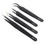 AnFun 4 Pieces ESD Tweezers Set Anti-Static Tweezers Stainless Steel Tweezers for Eyelash Extension,Electronics, Jewelry-making - Straight and Curved Tip Tweezers