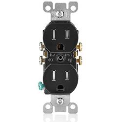 Leviton T5320-E 15 Amp, 125 Volt, Tamper Resistant, Duplex Receptacle, Residential Grade, Grounding, Black