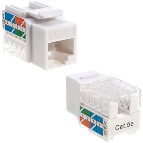 Cat5e Ethernet RJ-45 Keystone Jack Cat5 Punch-Down Network White - Choose a Pack of 5/10/20/30/50 (10)