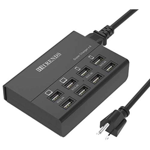 USB Charger, HITRENDS 8 Ports Charging Station 50W/10A Multi Port USB Charger Hub for Multiple Devices (5ft Cord, Black)