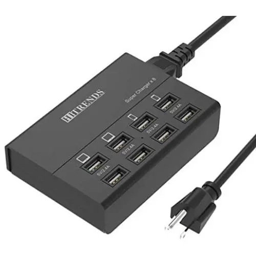USB Charger, HITRENDS 8 Ports Charging Station 50W/10A Multi Port USB Charger Hub for Multiple Devices (5ft Cord, Black)