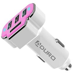 Aduro 4 Port Car Charger USB Adapter, 12V Fast Car Charger USB Adapter Power Station 5.2A/26W Output (Pink)