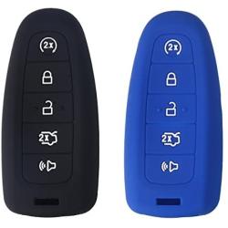 2PCS XUHANG Sillicone key Skin Cover key Remote Case Protector Shell for Ford Edge Escape Explorer Focus LINCOLN MKS MKT MKX MKZ Keyless Entry Smart Remote 5 Buttons black blue