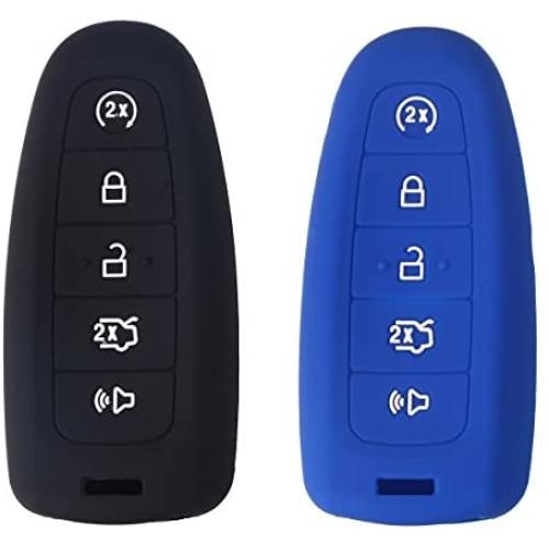2PCS XUHANG Sillicone key Skin Cover key Remote Case Protector Shell for Ford Edge Escape Explorer Focus LINCOLN MKS MKT MKX MKZ Keyless Entry Smart Remote 5 Buttons black blue