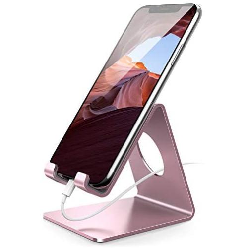 Cell Phone Stand, Lamicall Phone Cradle : Phone Dock, Holder Compatible with Phone 12 Mini 11 Pro XS Max XR X 6 6s 7 8 Plus 5 5s 5c and All Other Smartphones, Table, Night Stand - Rose Gold