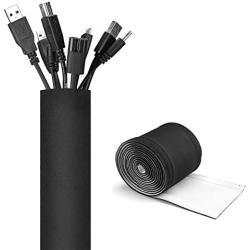 JOTO 10.83ft Cable Management Sleeve, Cuttable Neoprene Cord Management Organizer System, Flexible Cable Wrap Cover Wire Hider for Desk TV Computer Office Home Theater -Reversible Black/White, Large