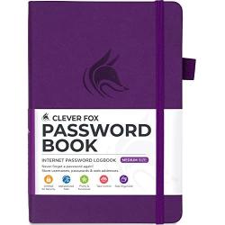 Clever Fox Password Book with tabs. Internet Address and Password Organizer Logbook with Alphabetical tabs. Medium Size Password Keeper Journal Notebook for Computer & Website Logins (Purple)