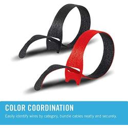 VELCRO Brand Cable Ties, 100Pk - 8 x 1/2'' Red and Black, Reusable Alternative to Zip Ties, ONE-WRAP Thin Pre-Cut Cord Organization Straps, Wire Management for Office or Home, VEL-30200-AMS, Black/Red