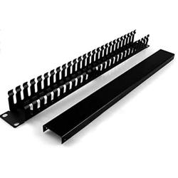 Lancher 19 Inch 1U Cable Management Horizontal Cable Rack Mount Manager with mounting Screws for Service Rack Cabinet 24 Slot Finger Duct with Cover