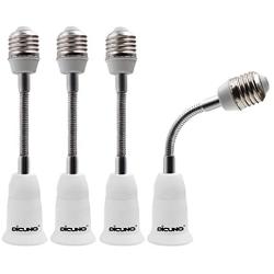 DiCUNO E26 15.5CM/5.5 Inch Extension Socket Extender Adapter, E26 to E26 Flexible Extension, All-Directional Adjustable Standard Medium Light Bulb Socket Converter (4-Pack)