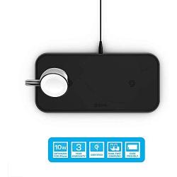 Dual 10-Watt Aluminum Wireless Charging Pad and Watch Charger Station, Qi and MFi Certified, Supports Apple and Samsung Fast Charge, Adapter Included, Black