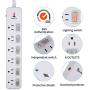 Surge Protector Power Strip 6 ft Extension Cord 14AWG Straight Wire Plug, Independent switches, 125V/15A, Hanging Hole, SGS Certification,White