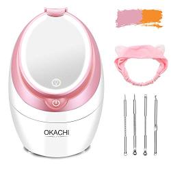 Nano Mist Face Steamer - Warm Mist Spa Facial Steamer Sprayer with LED Makeup Mirror (pink1)
