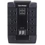 CyberPower CSP600WSU Surge Protector, 1200J/125V, 6-AC Swivel Outlets, 2 USB Charging Ports, Wall Tap Design Black Version