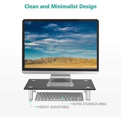 WALI Tempered Glass Monitor Riser Desktop Stand Height Adjustable Table Top for Flat Screen LCD LED TV, Laptop, Notebook, Display (GTT001B), Black